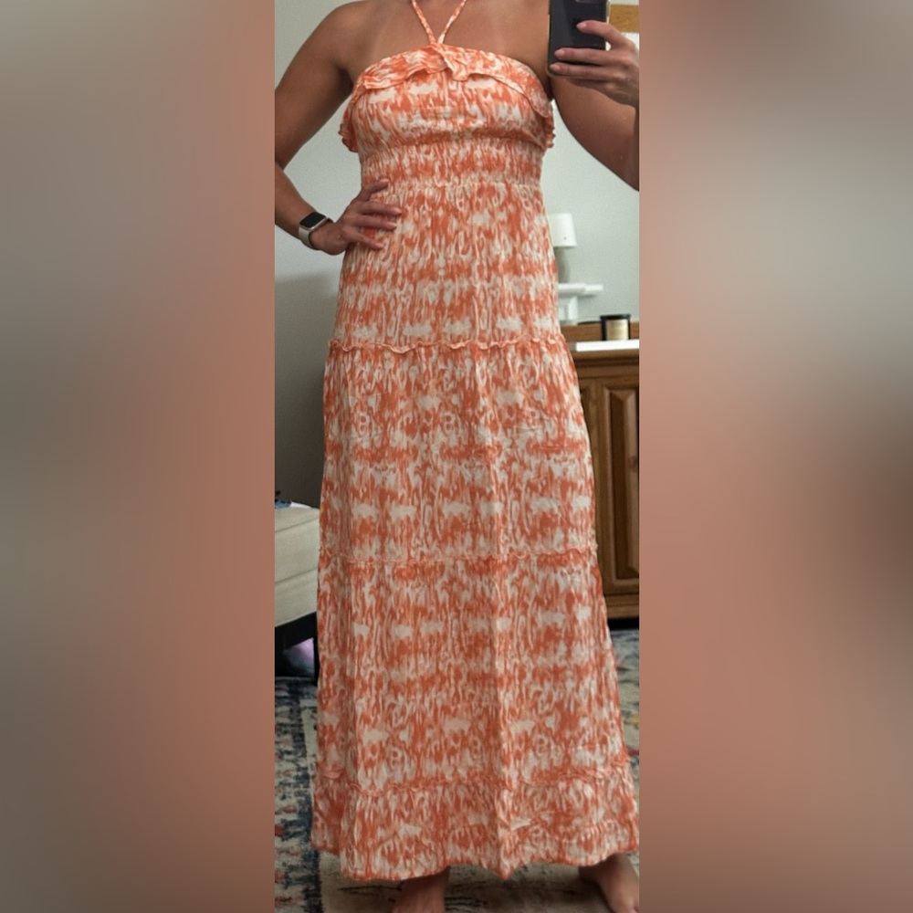 Mudd Orange and White Strapless Maxi Dress